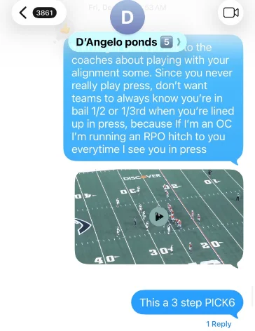 Coaching note sent to D'Angelo Ponds before the Oregon game