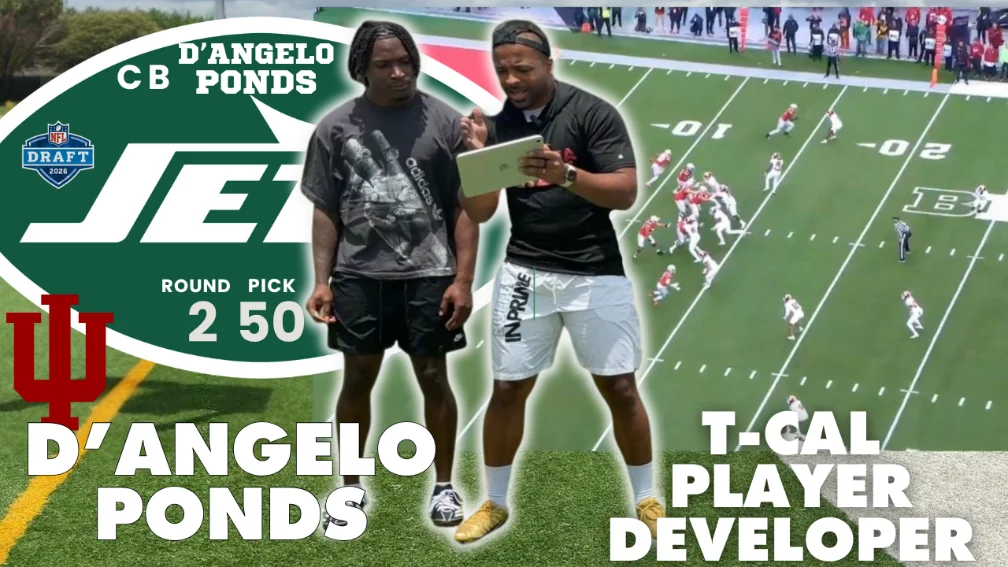 T-Cal going through film with D'Angelo Ponds on the field